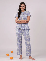 Floral Printed Cotton Night Suit Set - SanskrutiHomes 
