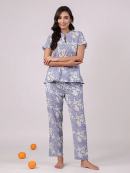 Floral Printed Cotton Night Suit Set - SanskrutiHomes 