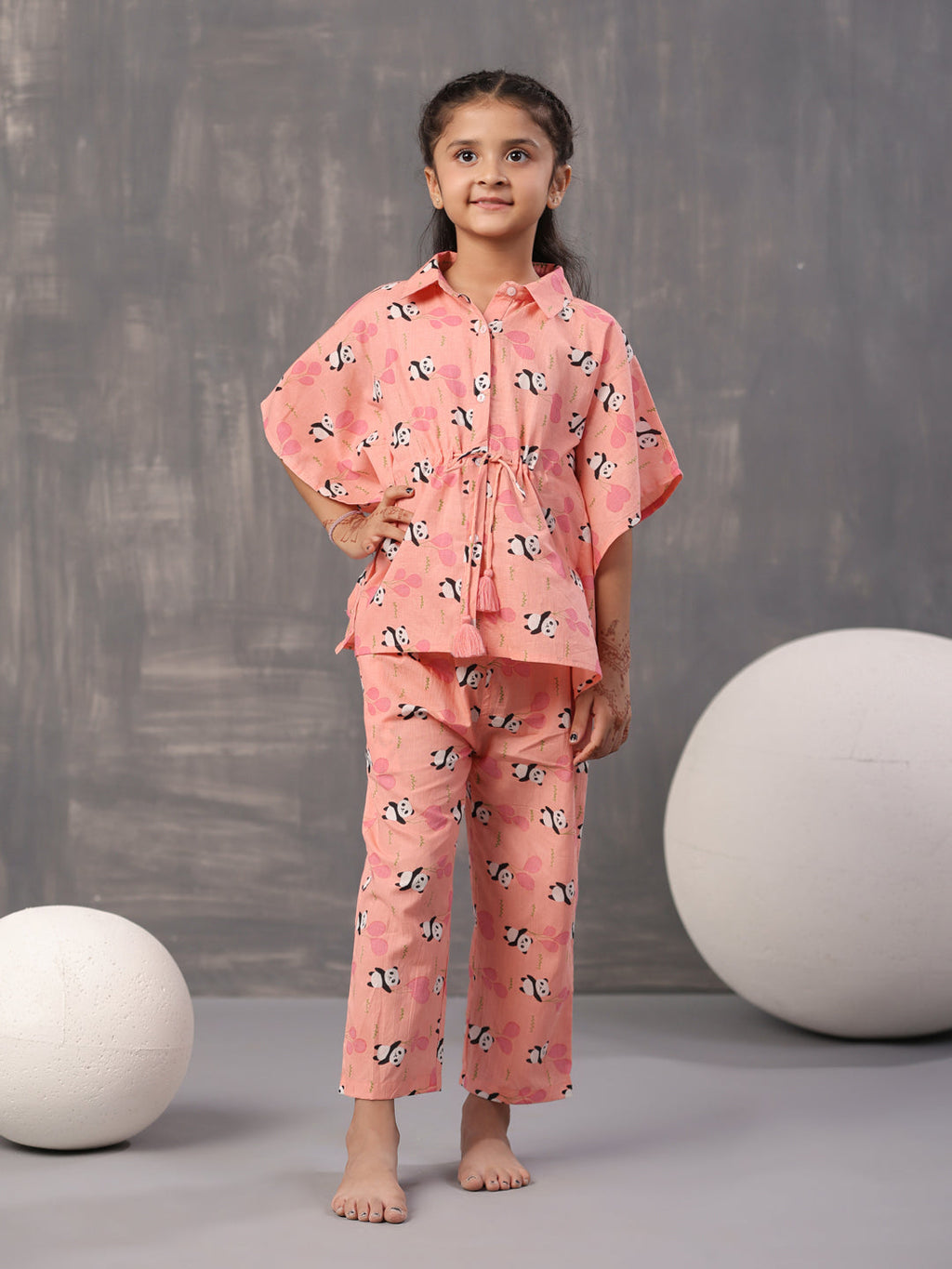 Floral Panda Printed Cotton Kids Night Suits - SanskrutiHomes 