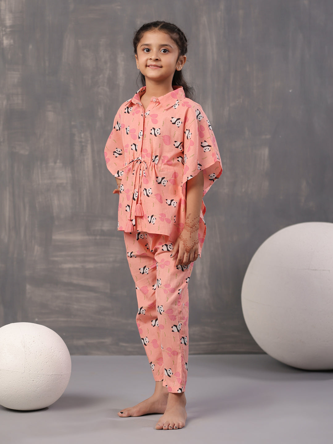 Floral Panda Printed Cotton Kids Night Suits - SanskrutiHomes 