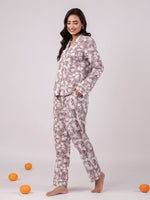 White Flower Printed Night Suit Set - SanskrutiHomes 