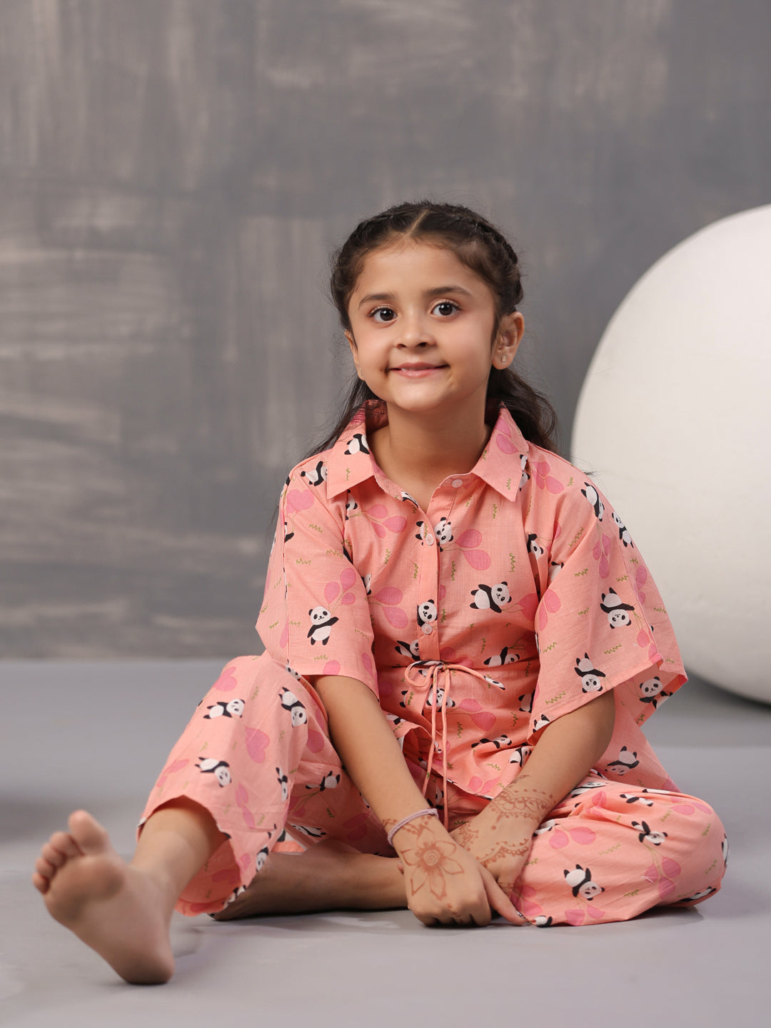 Floral Panda Printed Cotton Kids Night Suits - SanskrutiHomes 