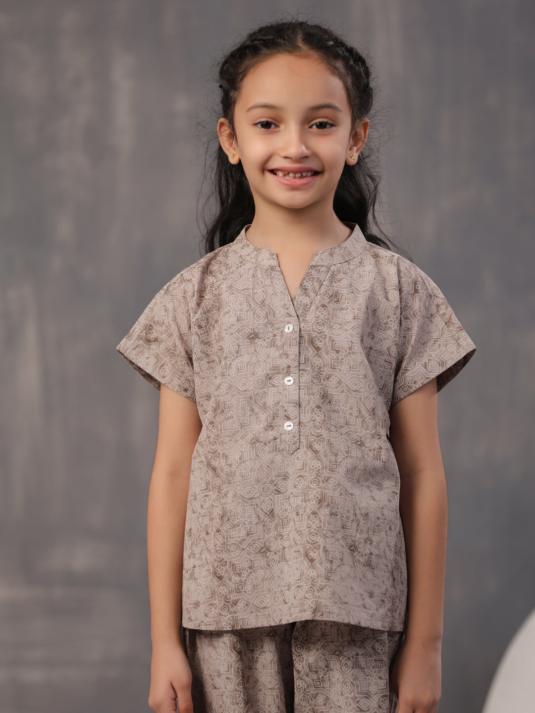 Kids Geometric Printed Cotton Night Suit - SanskrutiHomes 