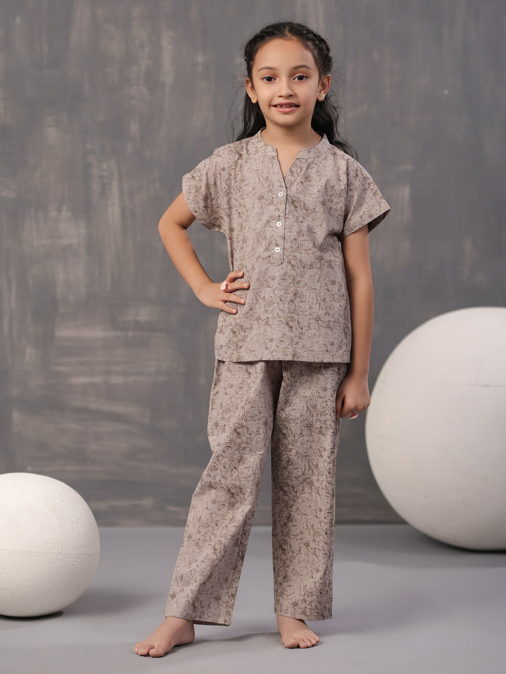 Kids Geometric Printed Cotton Night Suit - SanskrutiHomes 