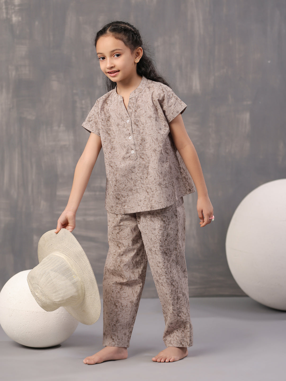 Kids Geometric Printed Cotton Night Suit - SanskrutiHomes 