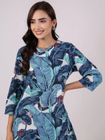 Blue Printed Cotton Night Suit Set - SanskrutiHomes 