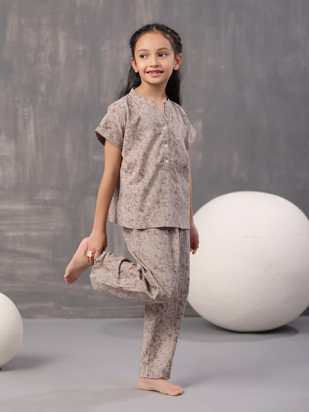 Kids Geometric Printed Cotton Night Suit - SanskrutiHomes 