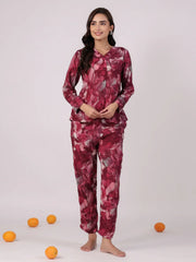 Floral Printed Megenta Color Night Suit Set - SanskrutiHomes 