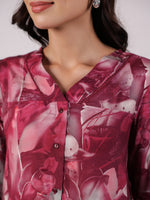 Floral Printed Megenta Color Night Suit Set - SanskrutiHomes 