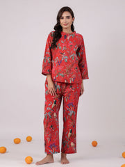 Yellow Floral Printed Cotton Night Suit for Kids - SanskrutiHomes 