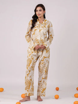 Yellow Cotton Printed Night Suit Set - SanskrutiHomes 