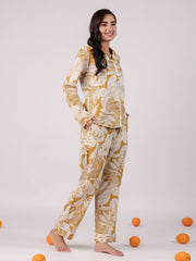 Yellow Cotton Printed Night Suit Set - SanskrutiHomes 