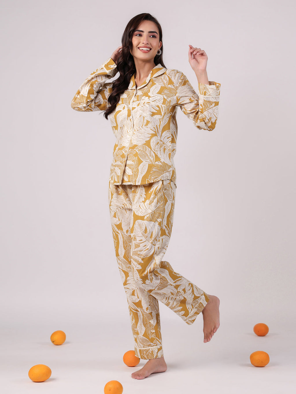 Yellow Cotton Printed Night Suit Set - SanskrutiHomes 