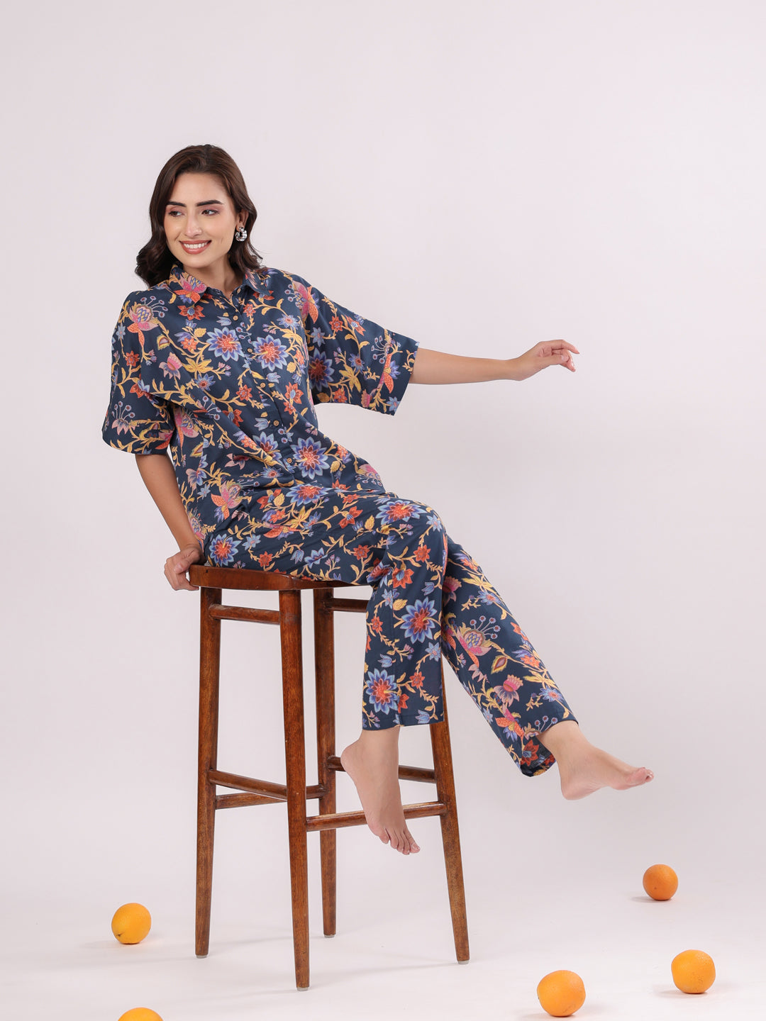 Floral Printed Cotton Night Suit for Kids - SanskrutiHomes 