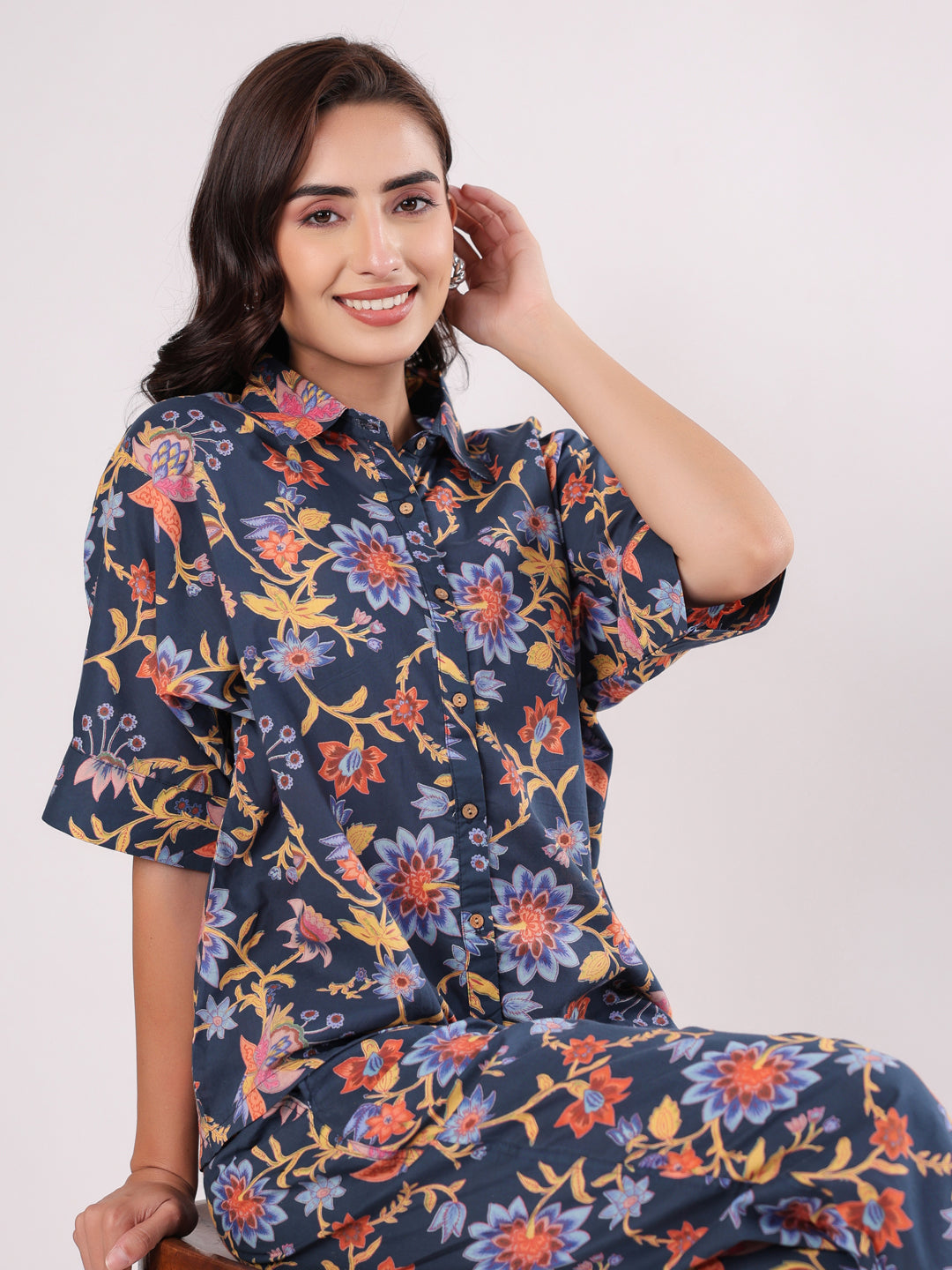 Floral Printed Cotton Night Suit for Kids - SanskrutiHomes 