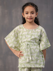 Green Animal Print Round Neck Pure Cotton Night Suit For kids
