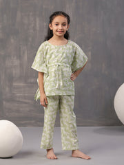 Green Animal Print Round Neck Pure Cotton Night Suit For kids