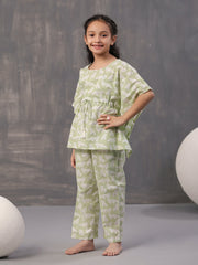 Green Animal Print Round Neck Pure Cotton Night Suit For kids