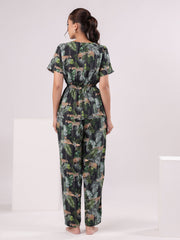 Black Flower Printed Night Suit Set - SanskrutiHomes 