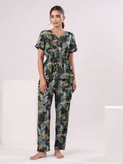 Black Flower Printed Night Suit Set - SanskrutiHomes 