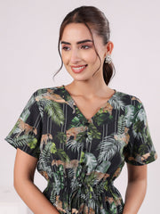 Black Flower Printed Night Suit Set - SanskrutiHomes 