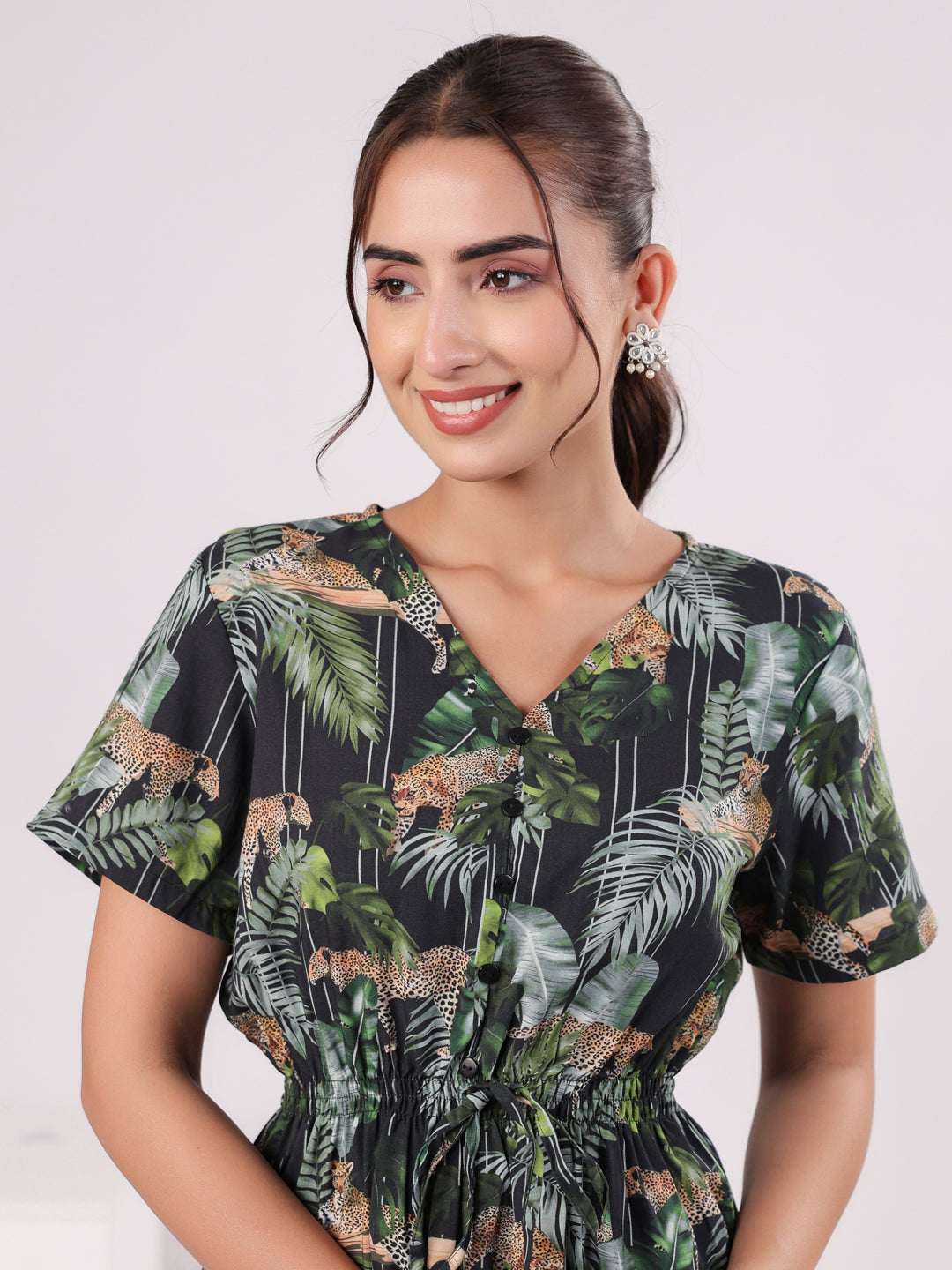 Black Flower Printed Night Suit Set - SanskrutiHomes 