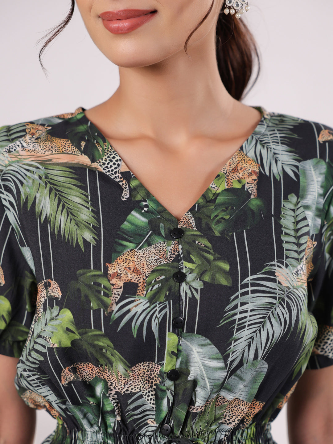 Black Flower Printed Night Suit Set - SanskrutiHomes 