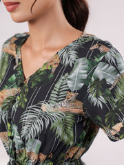 Black Flower Printed Night Suit Set - SanskrutiHomes 