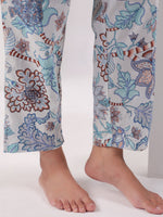 Blue Printed Kaftan Night Suit Set for Women - SanskrutiHomes 