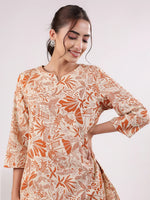 Orange Printed Cotton Night Suit Set for Women - SanskrutiHomes 