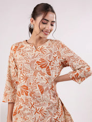 Orange Printed Cotton Night Suit Set for Women - SanskrutiHomes 