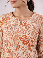 Orange Printed Cotton Night Suit Set for Women - SanskrutiHomes 