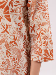 Orange Printed Cotton Night Suit Set For Women