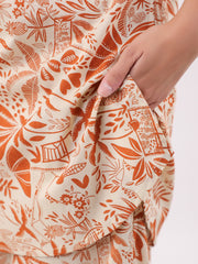Orange Printed Cotton Night Suit Set For Women