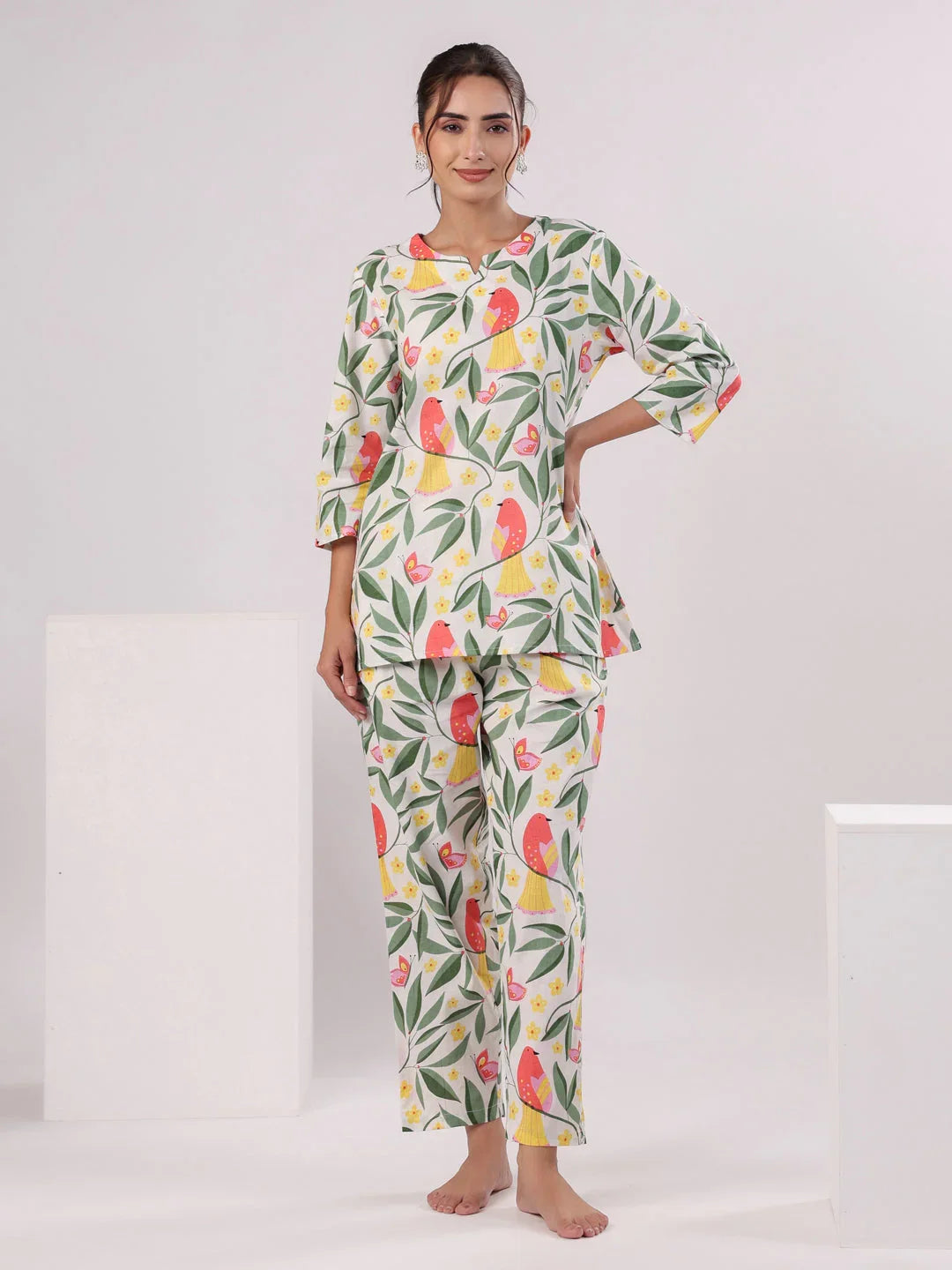 Multi Color Flower Printed Loungewear Set - SanskrutiHomes 