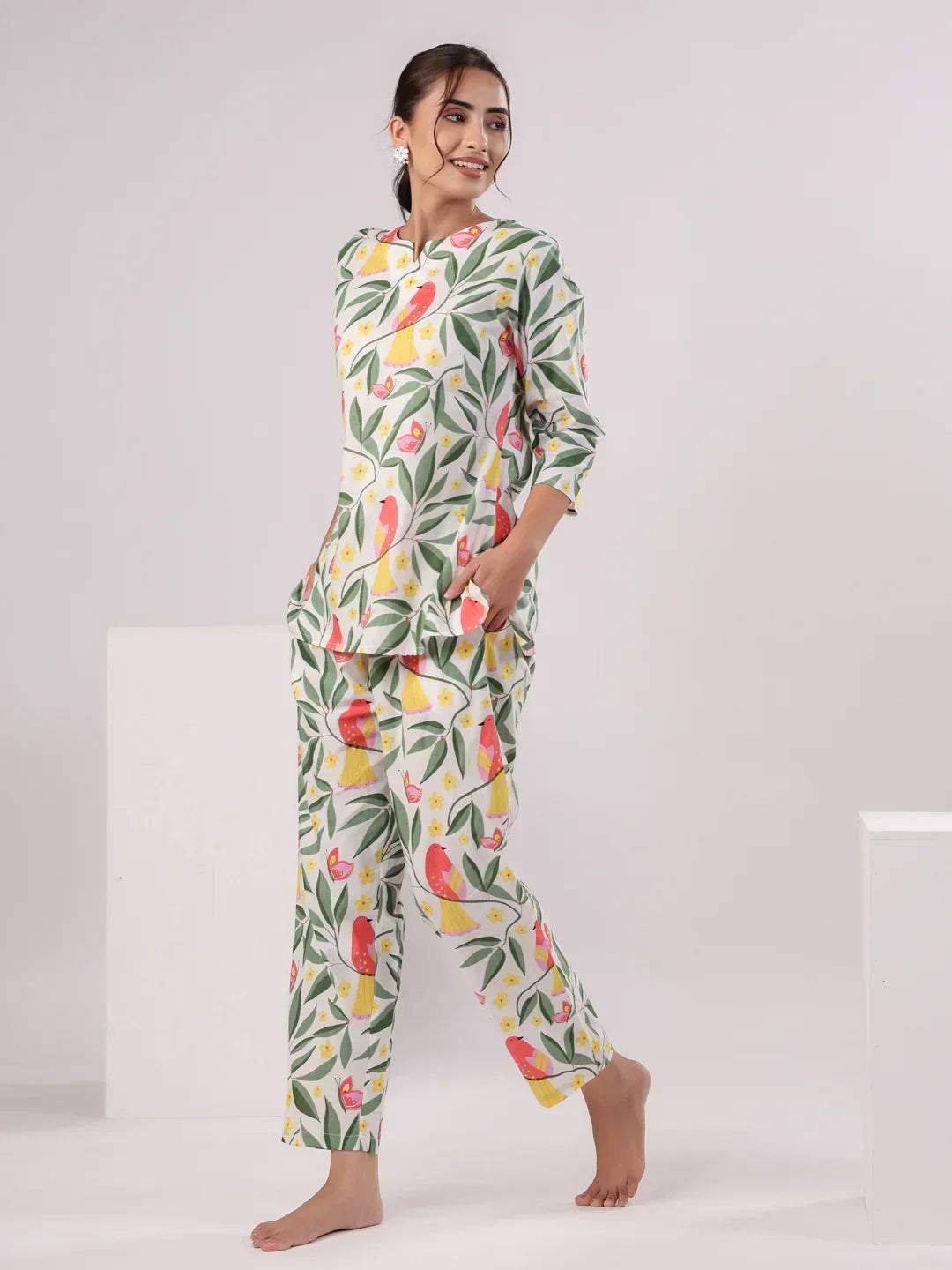 Multi Color Flower Printed Loungewear Set - SanskrutiHomes 