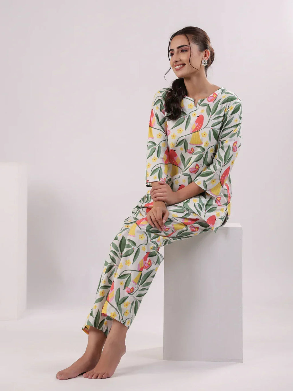 Multi Color Flower Printed Loungewear Set - SanskrutiHomes 
