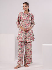 Multicolor Leaf Printed Night Suit Set