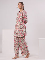 Multicolor Leaf Printed Night Suit Set