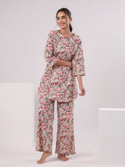 Multicolor Leaf Printed Night Suit Set
