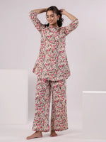 Multicolor Leaf Printed Night Suit Set - SanskrutiHomes 