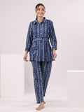 Blue Strait Line Printed Night Suit - SanskrutiHomes 