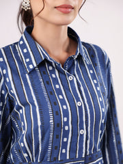 Blue Strait Line Printed Night Suit - SanskrutiHomes 