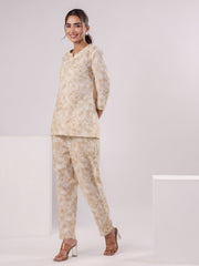 Brown Flower Printed Night Suit Set - SanskrutiHomes 
