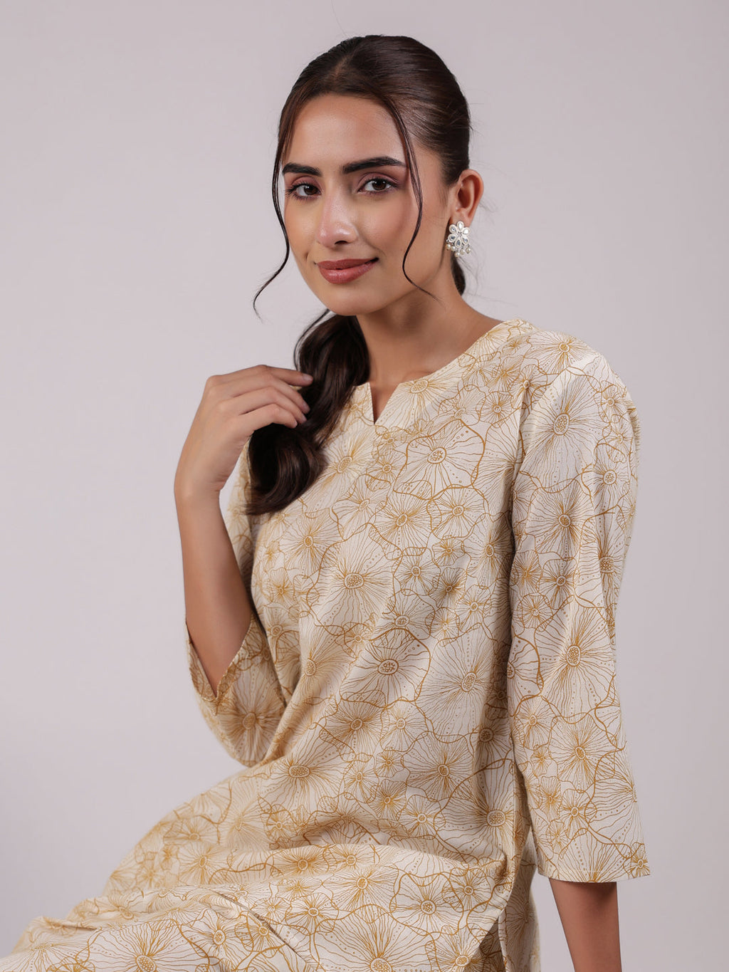 Brown Flower Printed Night Suit Set - SanskrutiHomes 