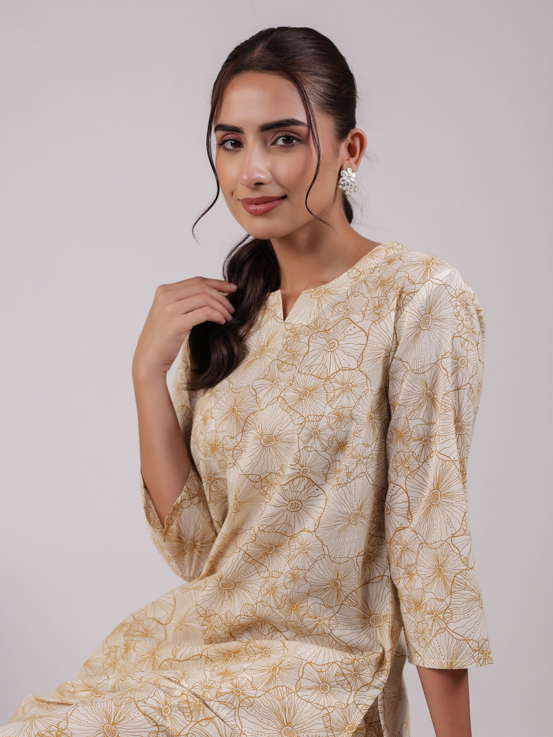 Brown Flower Printed Night Suit Set - SanskrutiHomes 
