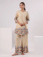 Multicolor Leaf Printed Night Suit Set - SanskrutiHomes 