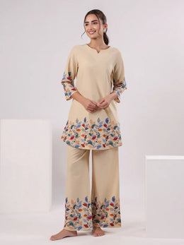 Multicolor Leaf Printed Night Suit Set - SanskrutiHomes 