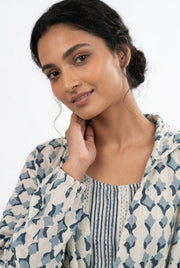 Grey Color Striped Print Pure Cotton Night Suit For Women