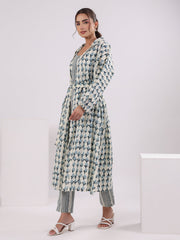 Blue & White 3 Piece Robe Loungewear Set - SanskrutiHomes 